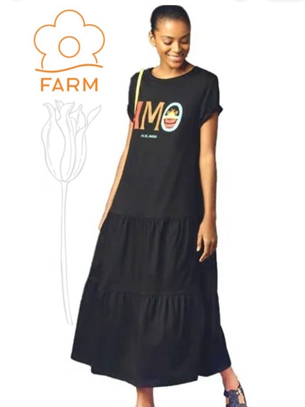 Farm Rio Short-Sleeve Tiered T-Shirt Midi Dress